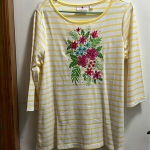 Quacker Factory 3/4 sleeve yellow Striped Embellished Shirt